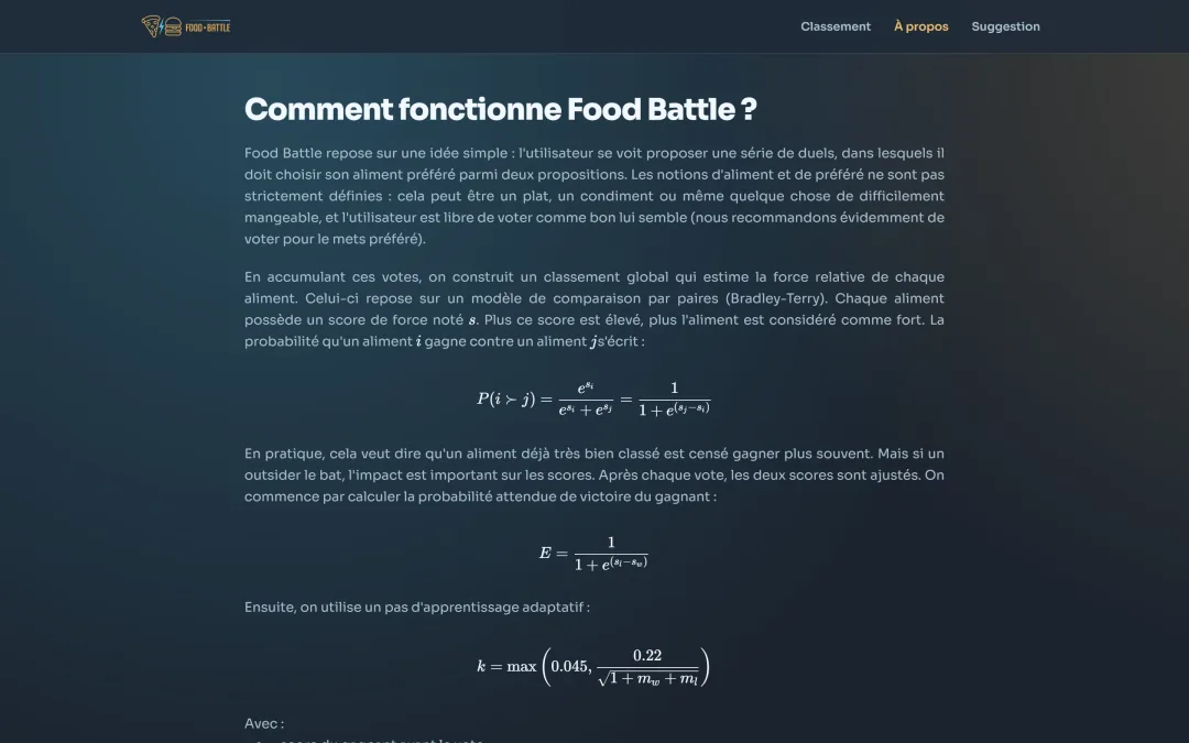 Food Battle, The model, desktop